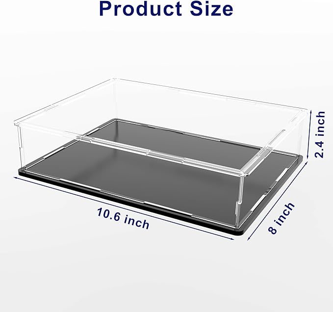 SVENJBB Book Display Case, 10.6x8x2.4 Inch Acrylic Box for Display, Clear Acrylic Display Cases with Matte Black Base for Stamps, Coins, Cards and Jewelry