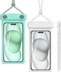 wellhouse Waterproof Phone Pouch, Waterproof Phone Case for iPhone 17 16 15 14 13 Pro Max XS Samsung, IPX8 3D Cellphone Dry Bag Beach Essentials (2 Pack - Duke Green & White7.0, 7 inch)