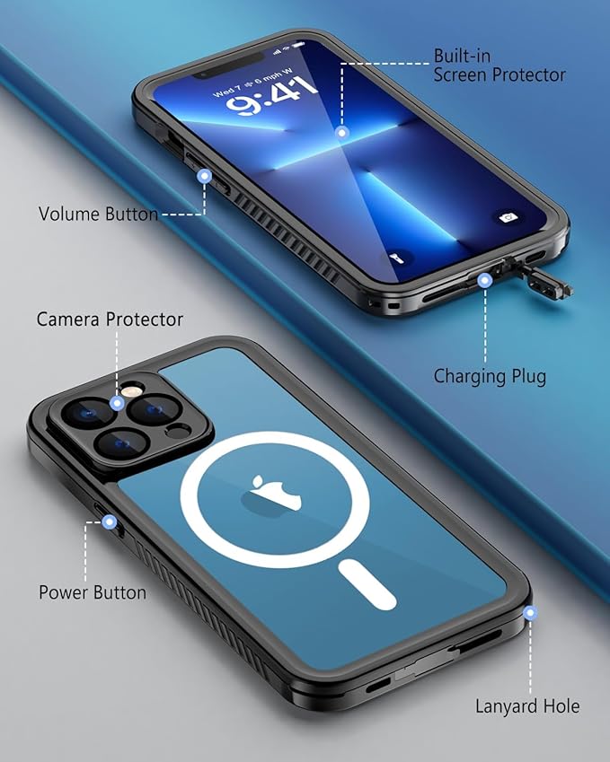 Beeasy for iPhone 13 Pro Max Waterproof Case with Magsafe, IP68 Underwater Military Grade, Phone Case with Shockproof, Dustproof, Rugged 360 Full Body Protection Cover with Built-in Screen Protector