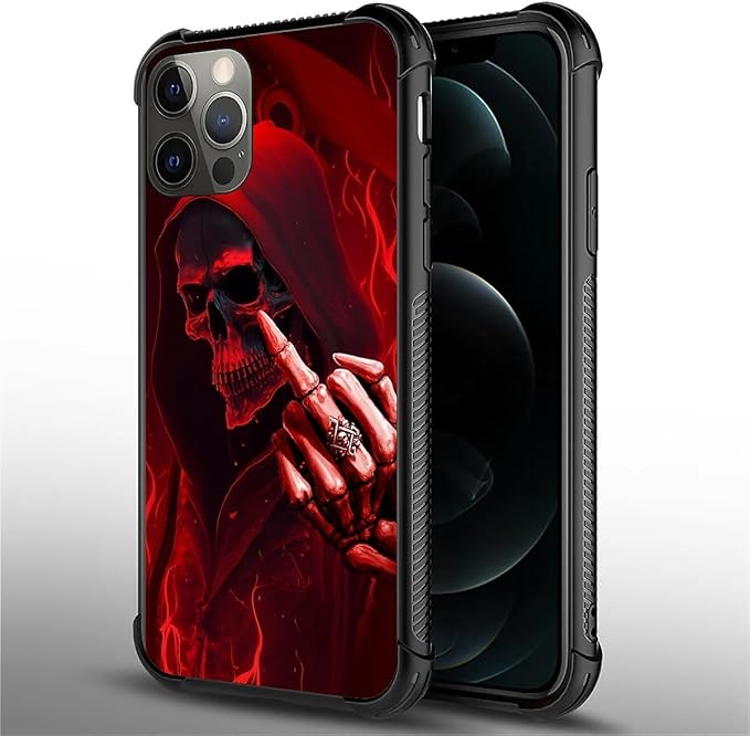 for iPhone 11 Pro Max Case, Gestures Funny Skull Pattern Graphic Design Girl Boy Soft Silicone Hard Acrylic Shock Protection for iPhone 11 Pro Max