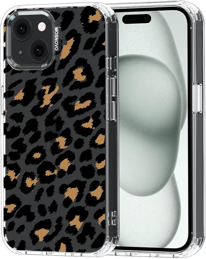 MOSNOVO Case for iPhone 15 Plus/iPhone 14 Plus, [Buffertech 6.6ft Military-Grade Drop Protection] [Anti Peel Off Tech] Clear TPU Bumper Phone Case Cover Design - Leopard Print