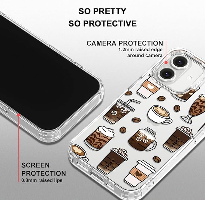 MOSNOVO Case for iPhone 16, [Buffertech 6.6ft Military-Grade Drop Protection] [Anti Peel Off Tech] Clear TPU Bumper Phone Case Cover Design - Coffee