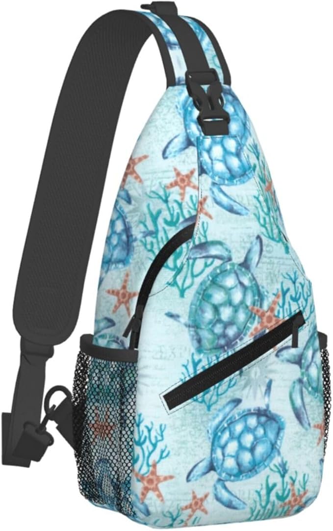 Sea Turtle Sling Backpack for Women Men - Fashion Crossbody Shoulder Chest Bag for Travel, Hiking, Casual Sport Daypack