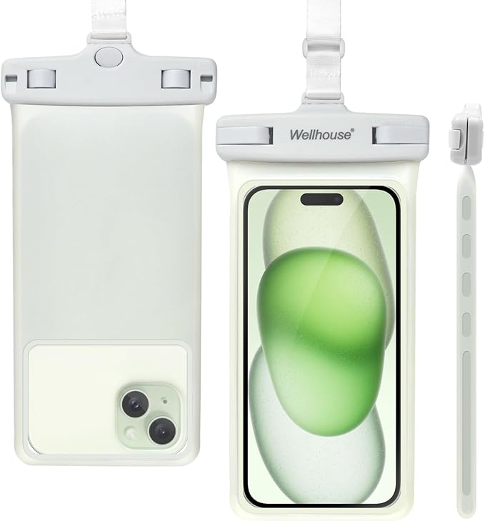 wellhouse Waterproof Phone Pouch, Waterproof Phone Case for iPhone 17 16 15 14 13 Pro Max XS Samsung, IPX8 3D Cellphone Dry Bag Beach Essentials (1 Pack - Luminous White7.0, 7 inch)