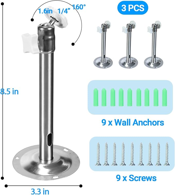 3PCS Stainless Steel Extremely Long 8.5 in Camera Mount for eufyCam 2C/2C Pro, 3C/S300, Adjustable Wall Mount Brackets Indoor/Outdoor