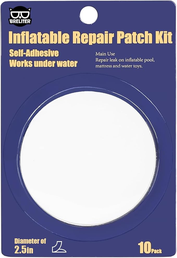 Breliter Inflatable Patch Repair Kit - Waterproof TPU Pool Repair Tape, Heavy Duty Repair Patch for Air Mattress, Bounce House, Inflatable Toys, Tent, Swimming Ring - 10 Packs of 2.5in x 2.5in, Round