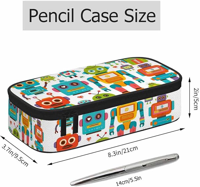 Retro Robots Pencil Case Mecha Deformation Cartoon Game Pencil Bag Pouch Box Organizer for College School Students Boy Girl