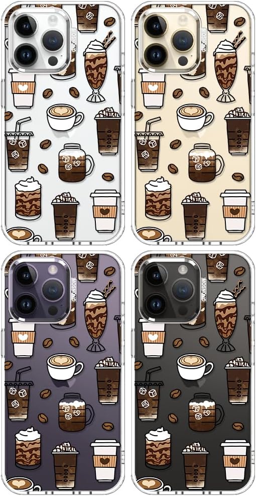 MOSNOVO Case for iPhone 14 Pro Max, [Buffertech 6.6ft Military-Grade Drop Protection] [Anti Peel Off Tech] Clear TPU Bumper Phone Case Cover Design - Coffee