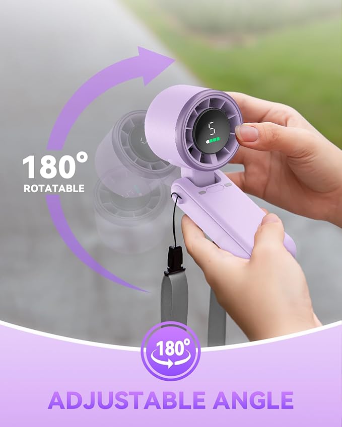 PlayHot Portable Handheld Turbo Fan, 5-Speed Personal Fans, 5000mAh Rechargeable Fans Up to 12 Hours, Weight only 0.6lb Small Fan, Hand/Neck/Desk Fan 3 IN 1, Beach Vacation Essentials(Purple)