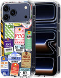 MOSNOVO for iPhone 17 Pro Max Case | Military Grade 6.6ft Drop Tested | Camera Control | Clear with Air Ticket Labels Design