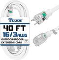 YOJOE Indoor Outdoor Extension Cord with Lighted End, 3 Prong 13A Weatherproof Power Cord, 16 Gauge Heavy Duty 40 ft White Extension Cord for Garage, Garden and Home, 16/3 SJTW UL Listed