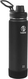 Takeya Actives Stainless Steel Water Bottle, Insulated Spout Lid, Keeps Drinks Cold 24 Hrs, Leakproof, Durable, Dishwasher Safe, Ideal for Gym, Travel, Fits Most Cup Holders, 22 oz/Onyx