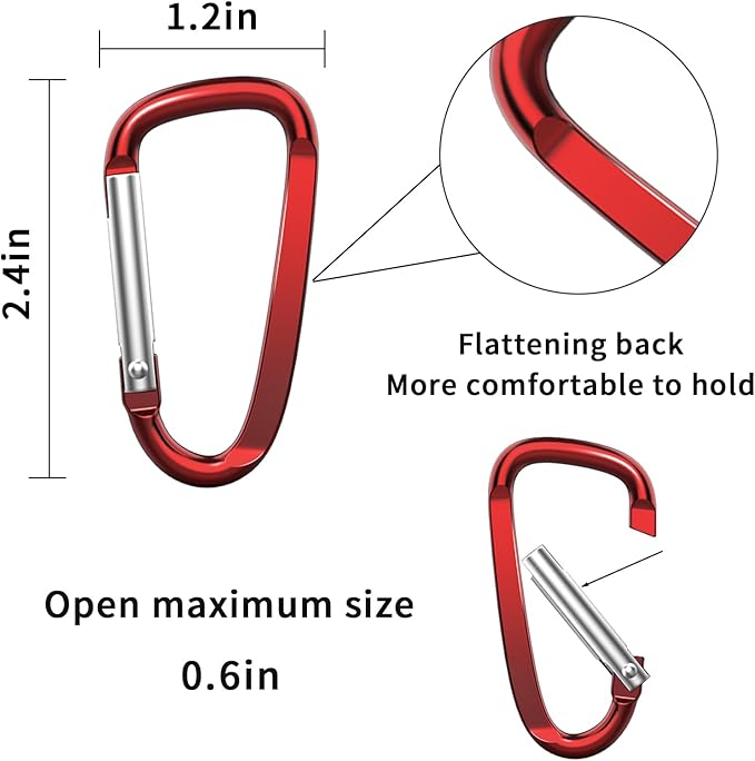 2.4" 24pcs Small Carabiner Clip Keychain, Aluminum D Ring Shape Clips with Keyring Keychain Hook