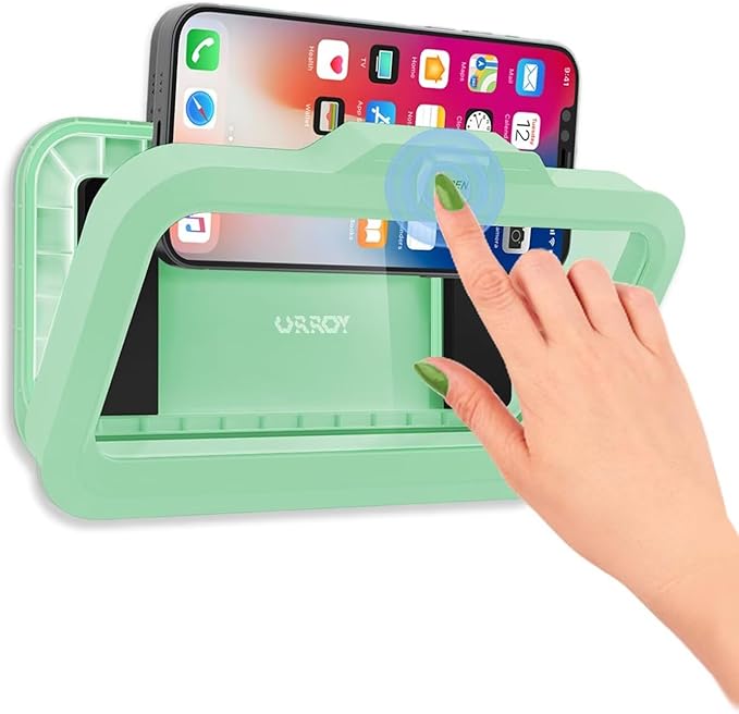 URROY Shower Phone Holder Waterproof One-Touch Open Shower Phone Case Anti-Fog & Sensitive Touchscreen Bathroom Wall Phone Mount Stand Universal Fit for iPhone & Smartphones Gift for Men Women Green