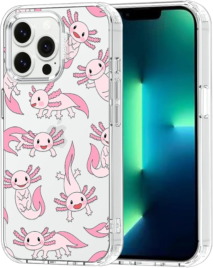 MOSNOVO Case for iPhone 13 Pro, [Buffertech 6.6ft Military-Grade Drop Protection] [Anti Peel Off Tech] Clear TPU Bumper Phone Case Cover Design - Pink Axolotl