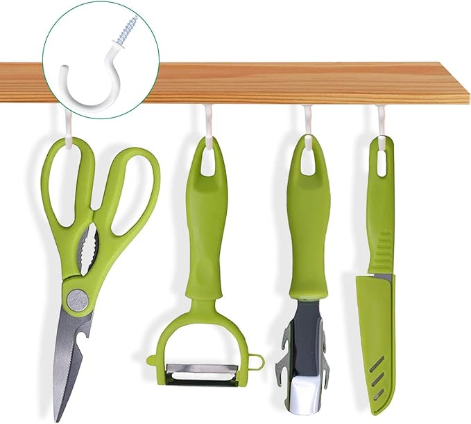 12 Pack Vinyl Coated Ceiling Hooks,Screw-in Mug Hooks,Multi-Function Wall Hooks Kitchen Hooks Cup Hooks for Indoors Outdoors (White, 1-1/4 Inch)