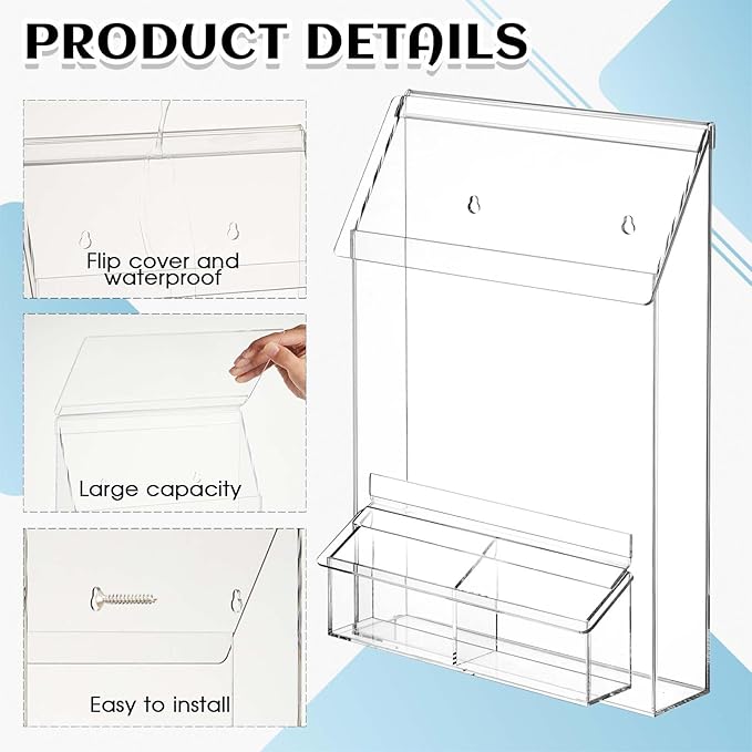 Barydat 2 Pieces Outdoor Brochure Holder with Business Card Holder Waterproof Wall Mount Literature Box Pamphlet Box Acrylic Brochure Organizer for Pamphlet Map Menu 8.75x11.75x2.25 Inch