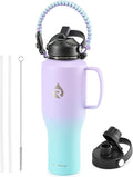 RAYMYLO Insulated Water Bottle 40oz (Cold for 48 Hrs), Stainless Steel Water Bottle with Handle & Straw Lid & Paracord Handle, Triple Wall Vacuum Leakproof Travel Flask, Fit in Any Car Cup Holder