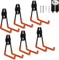 Garage Hooks Heavy Duty, 6 Pack Medium Square Steel Garage Storage Hooks with Anti-Slip Coating, Multi-Purpose Ladder Hooks for Hanging Garden Tools, Hoses, Bikes and Folding Chairs (Orange)