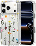 MOSNOVO for iPhone 17 Pro Case | Military Grade 6.6ft Drop Tested | Camera Control | Clear with Wildflowers Design