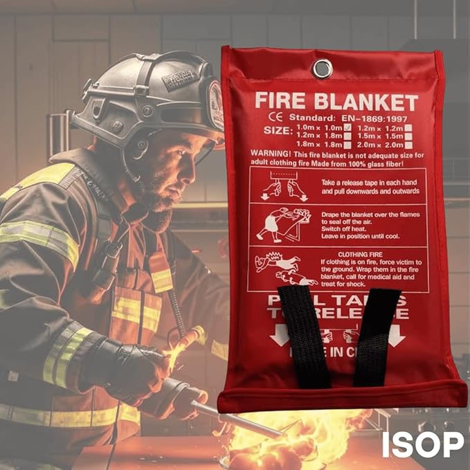 ISOP Fire Blanket 47 * 70 inches – Fire Retardant Blanket – Heavy Duty Emergency Fireproof Blankets – A-Grade Survival – Fire Suppressant Cover Sheet – First Aid Rescue Cover - Emergency Wrap For Home