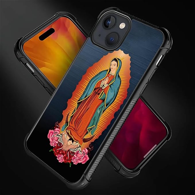 for iPhone 15 Plus Case, Red Virgen Guadalupe Pattern Made of Soft Silicone Hard Acrylic Shock Protection for iPhone 15 Plus