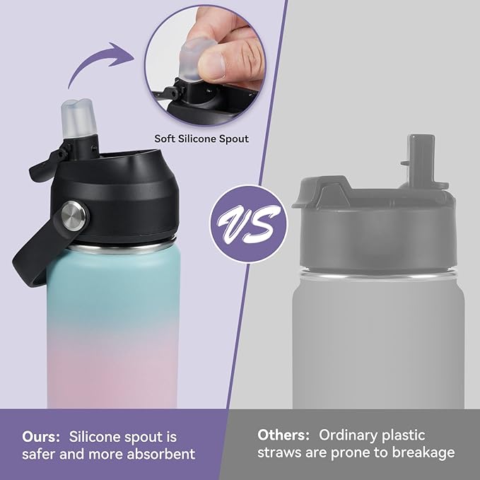 Fijinhom 24oz Insulated Stainless Steel Water Bottle, Wide Mouth Double Wall Vacuum, Silicone Straw, Sweat & Leak Proof, BPA Free Insulated Water Flask for Travel, Keep Cold 24h Hot 12h, Pink