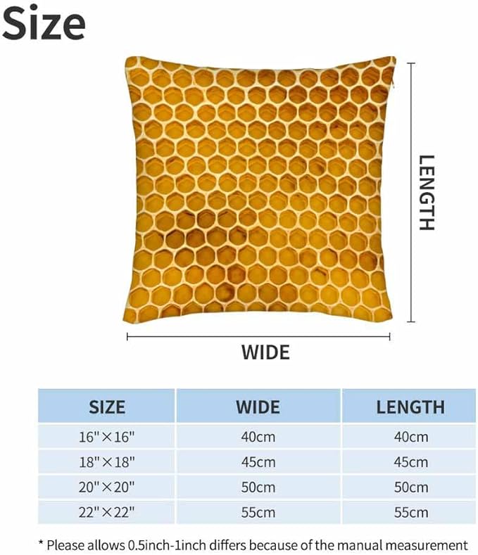 Bee Honeycomb Throw Pillow Covers 18x18 Yellow Honey Abstract Set of 2 Pillow Cases Square Velvet Outdoor Pillowcases Decorative for Home Bed Sofa Couch Hotel