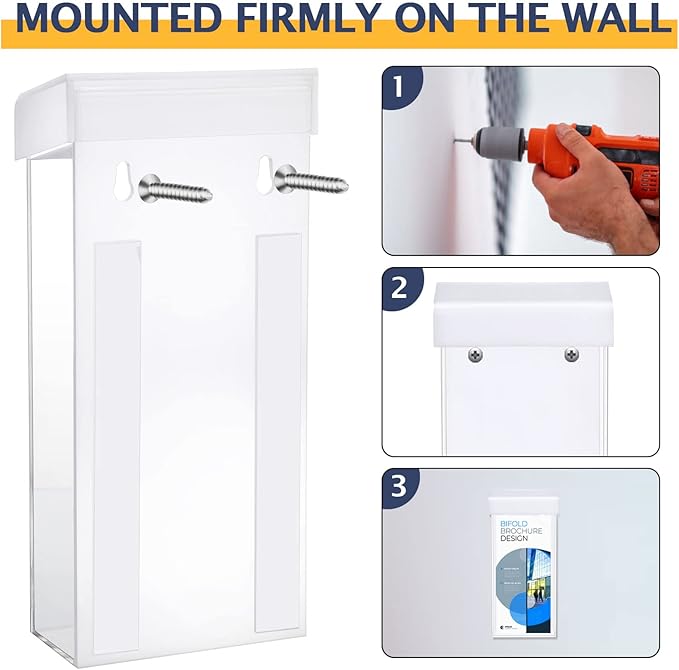 Remerry 1 Pcs Outdoor Brochure Holder 4 x 9 Inch Waterproof Wall Mount Literature Box with Lid Clear Acrylic for Pamphlet Map Menu Display (White)