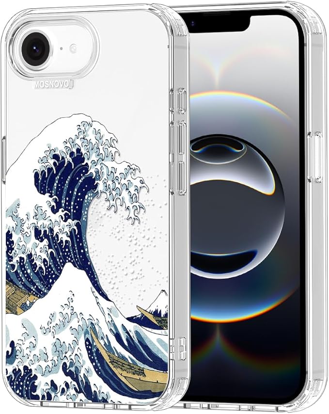 MOSNOVO for iPhone 17e Case/iPhone 16e Case, Shockproof Military-Grade Protection 6.6ft Drop Tested, Clear Phone Case for iPhone 16e / iPhone 17e, Great Wave Design