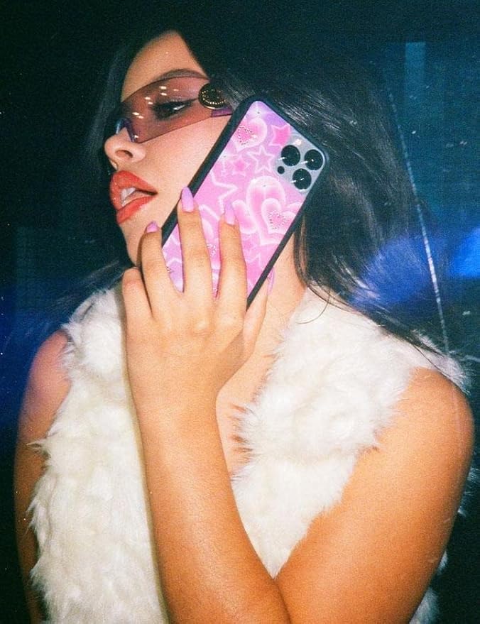 Wildflower Cases - Compatible with iPhone 13 Pro | Protective Black Bumper, 6.5ft Drop Test Certified, Women Owned Small Business | Trendy Pink Purple Stars Hearts | Collab- Cierra Ramirez