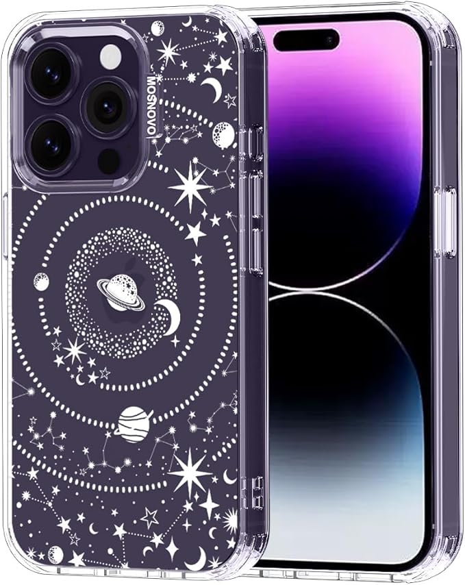 MOSNOVO Case for iPhone 14 Pro, [Buffertech 6.6ft Military-Grade Drop Protection] [Anti Peel Off Tech] Clear TPU Bumper Phone Case Cover Design - Galaxy