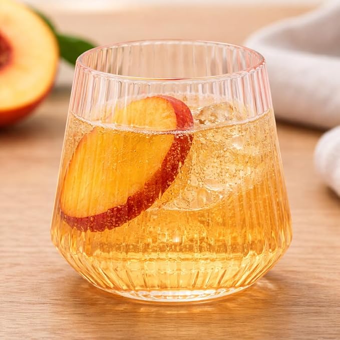 Oojami 40 Pack Pink Ribbed Plastic Wine Glasses 12 oz - Origami Stemless Unbreakable Disposable Cups, BPA-Free Shatterproof, Champagne Whiskey Cocktail Glasses for Wedding, Party, Home, Indoor Outdoor