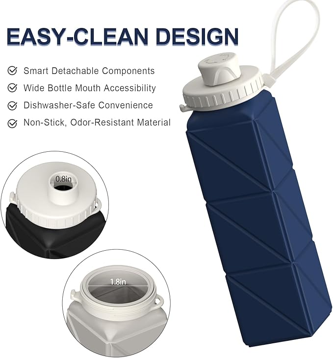BEAUTAIL Collapsible Water Bottles 20.6oz, Silicone Foldable Portable Travel Water Bottle, BPA-Free, Leakproof Reusable for Traveling Camping Hiking Cycling Yoga Sports Outdoor, 1 Pack (Dark Blue)