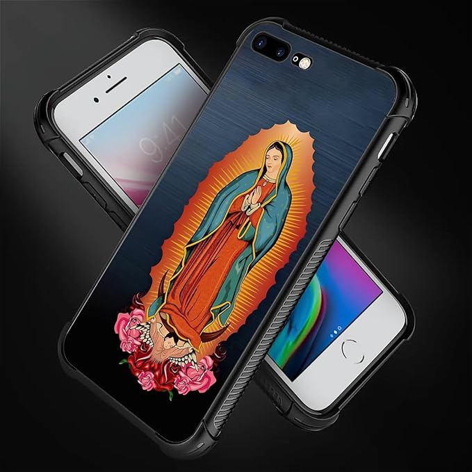 for iPhone 7/8 Case, Red Virgen Guadalupe Pattern Made of Soft Silicone Hard Acrylic Shock Protection for iPhone 7/8