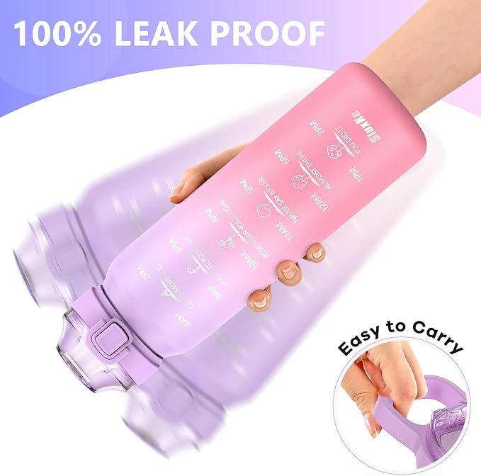 SLUXKE Stainless Steel Insulated Water Bottles 17oz with Handle, Double Wall Insulated Bottle with Time Marker BPA Free, 500ml Metal Water Flask for Outdoor Working School PURPLE PINK