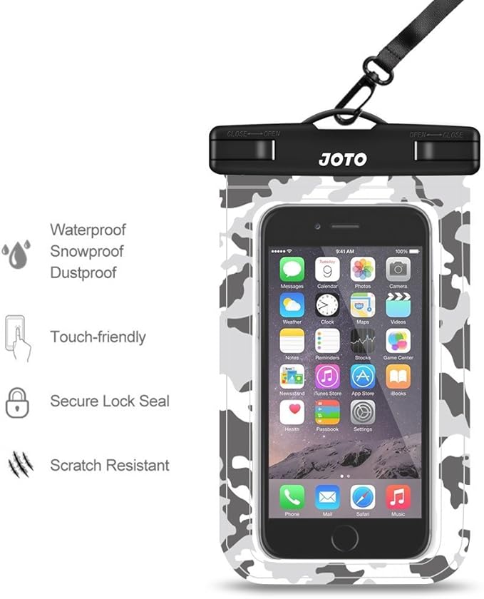 JOTO Up to 7" Universal Waterproof Phone Case for iPhone 17 Air 16 15 14 13 12 11 Plus Pro Max, IPX8 Cellphone Dry Bag XR X SE, Galaxy S23 S22 S21 S20+ S20 S10 Plus Note, Pixel -CamoGrey