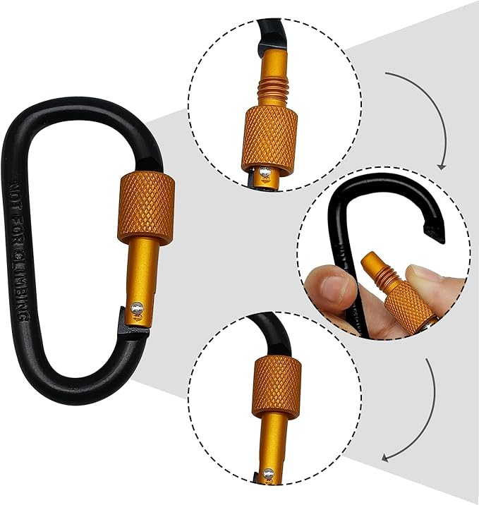 6 Pack Small Locking Carabiner, 3 Inch Aluminum D-Shape Snap Hook with Screw Gate for Hiking, Camping, Fishing&Backpack(Not for Climbing)