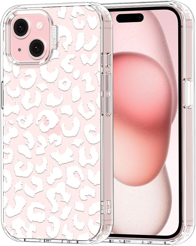 MOSNOVO Case for iPhone 15 Plus/iPhone 14 Plus, [Buffertech 6.6ft Military-Grade Drop Protection] [Anti Peel Off Tech] Clear TPU Bumper Phone Case Cover Design - White Leopard Print