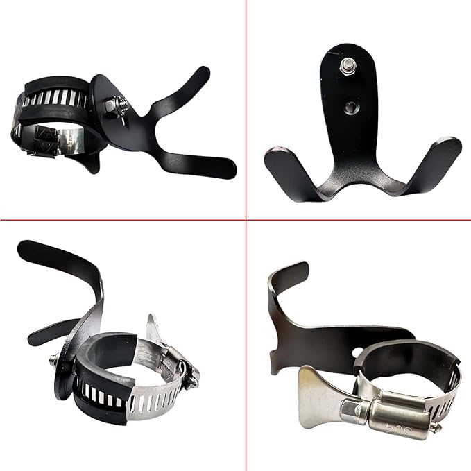 Adjustable Handlebar Hook Mount, Universal Pole Storage Hook, Black Metal Clamp Design (Double, 2pcs)