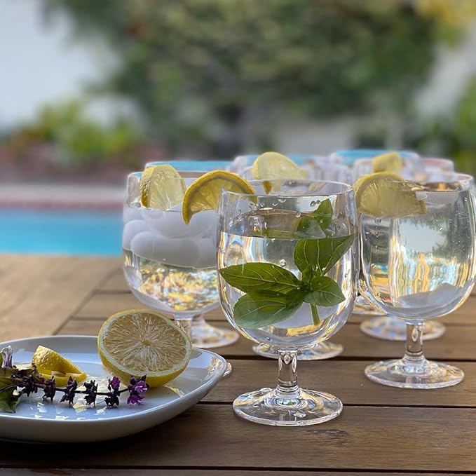 Lily's Home Unbreakable Plastic Wine Glasses Set of 8, 12 oz Shatterproof Stackable Tumblers, Reusable BPA Free Goblets for Indoor and Outdoor Use. Made in Taiwan (Clear)