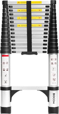 BOCOM 14.5 FT Aluminum Telescoping Ladder, Lightweight Multi-Purpose Collapsible Extension with 2 Triangle Stabilizers, Heavy Duty 330 lbs Max Capacity, Ideal for Home, RV, and Outdoor Work Silver