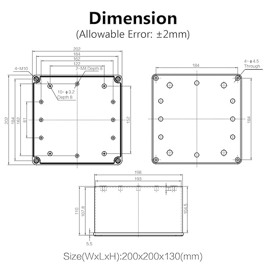 LeMotech Waterproof Dustproof IP67 Junction Box DIY Case Enclosure Gray 7.9 x 7.9 x 5.1 inch (200 x 200 x 130 mm)