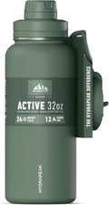 Hydrapeak 32oz Sport Insulated Water Bottle with Straw & Chug Lid, Leak & Spill Proof, Keeps Drinks Cold for 24 Hours, Hot for 12 Hours, Premium Stainless Steel Water Bottles (32oz, Sage Leaf)