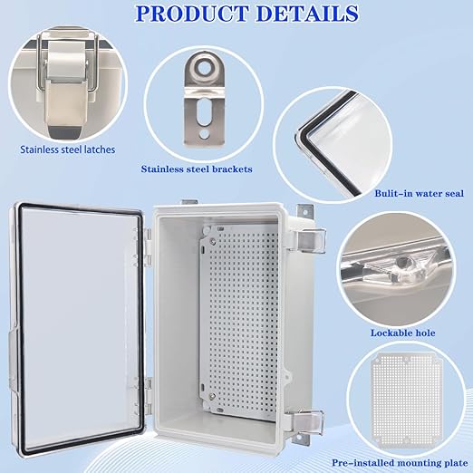 Waterproof Electrical Box Junction Box Weatherproof IP67 ABS Plastic Enclosure Switch Router Project Box Electronics DIY Enclosure with Mounting Plate and Wall Bracket Clear 11.8"x7.9"x5.1"