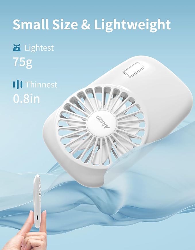 Aluan Handheld Fan Mini Fan Powerful Small Personal Portable Fan Speed Adjustable USB Rechargeable Cooling for Kids Girls Boys Woman Home Office Travel, White