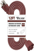 YOJOE Indoor Outdoor Extension Cord, 3 Prong 13A Weatherproof Power Cord, 16 Gauge Heavy Duty 12 ft Brown Extension Cord for Garage, Garden and Home, 16/3 SJTW UL Listed