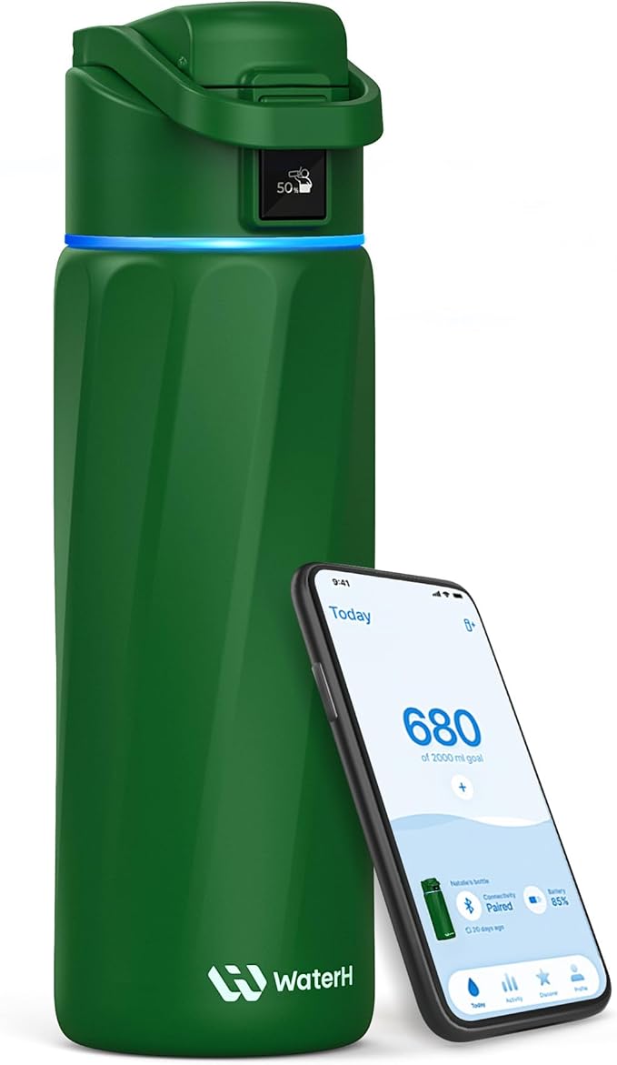 BOOST Smart Water Bottle that Reminds You to Drink, 24oz BPA-Free Stainless Steel Vacuum Insulated, Wide Mouth Water Tracker Bottle with APP for School, Gym, Office, Ideal for Mother's Day