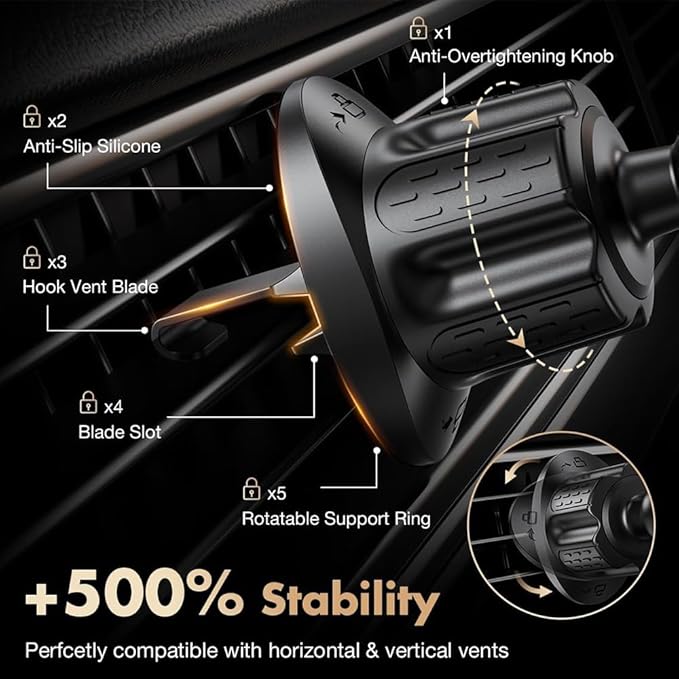 GPS Holder for Car – Air Vent Mount with Metal Hook and 17mm Ball Joint, Compatible with Nuvi GPS Devices