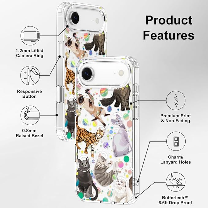 MOSNOVO for iPhone Air Case | Military Grade 6.6ft Drop Tested | Camera Control | Clear with Space Cat Design